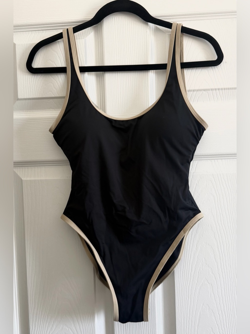NWT Michael Kors Black One-Piece with Gold Logo Accent and Beige Trim - Picture 1 of 5